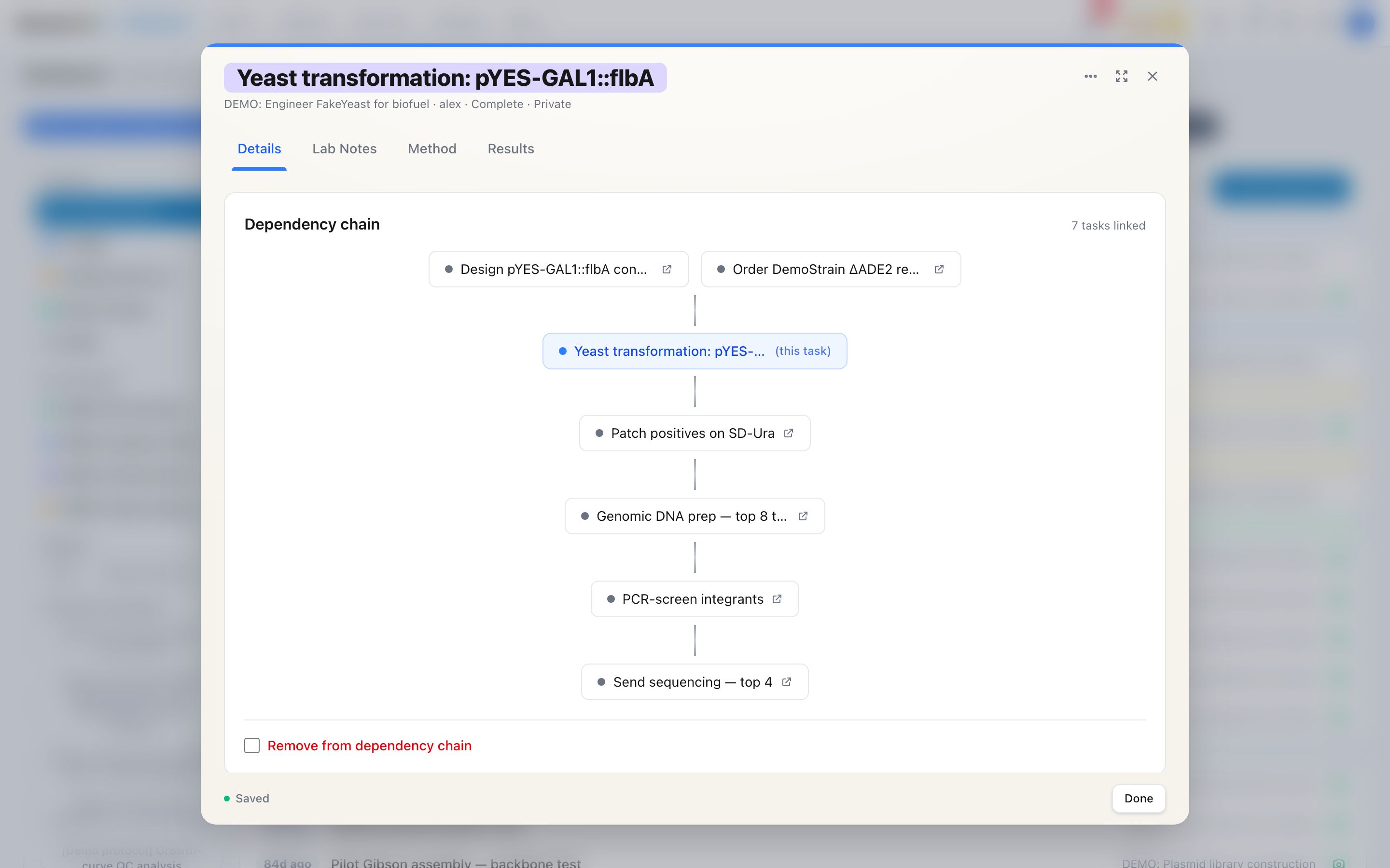 The Deposit dialog on its metadata review step, showing the prefilled title, a creator row with an ORCID, an editable abstract, a license picker, keyword chips, and a funding reference block listing the funder name and award number.