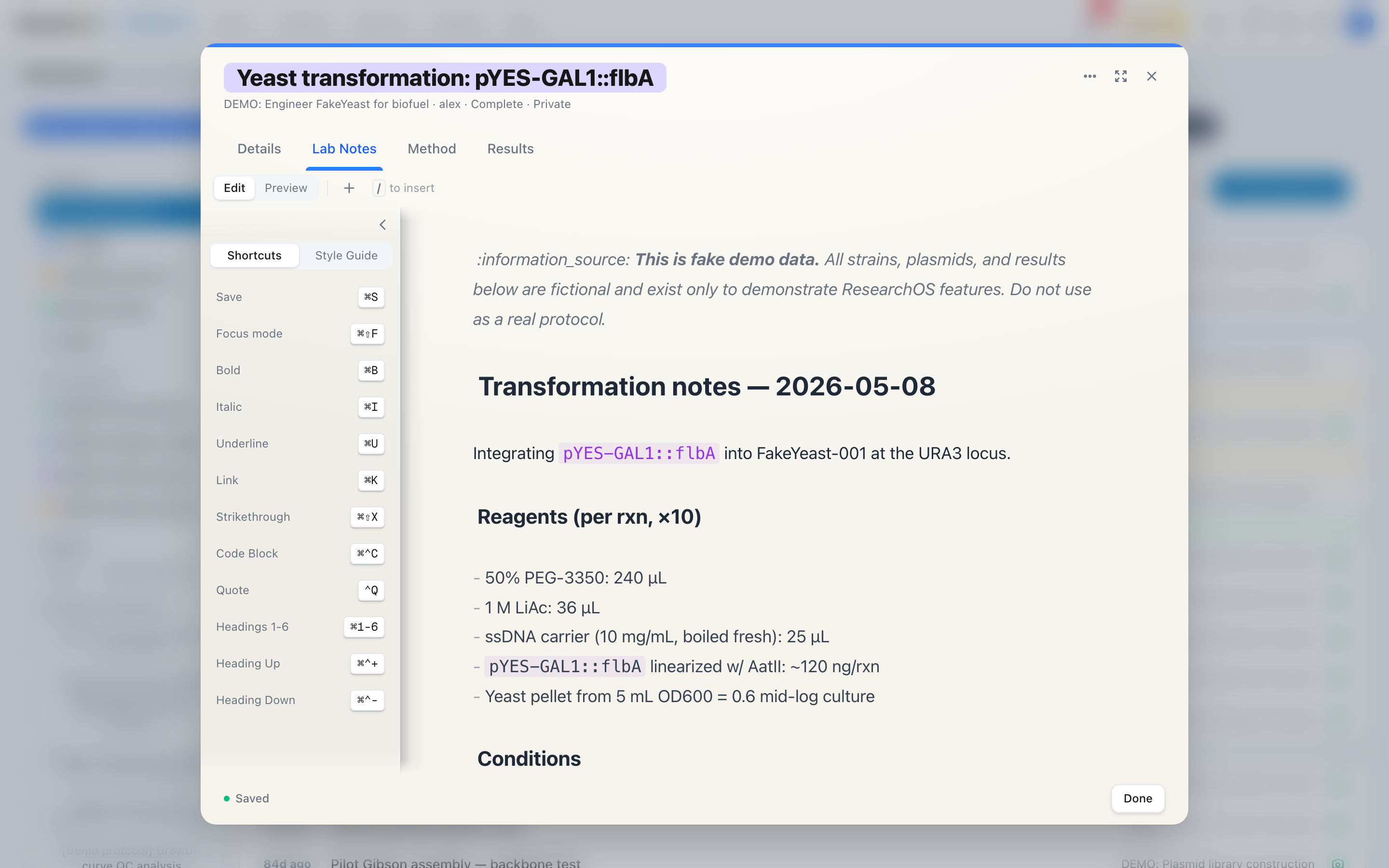 A note open for editing: a single continuous writing column where headings, bold text, and an inline image render live, with the markdown markers on the current line revealed next to the caret.