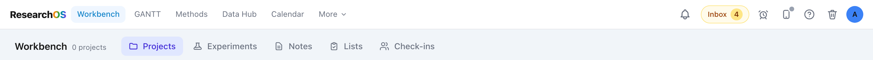 The notification bell with a count badge and the Inbox pill button beside it in the top-right of the app header.